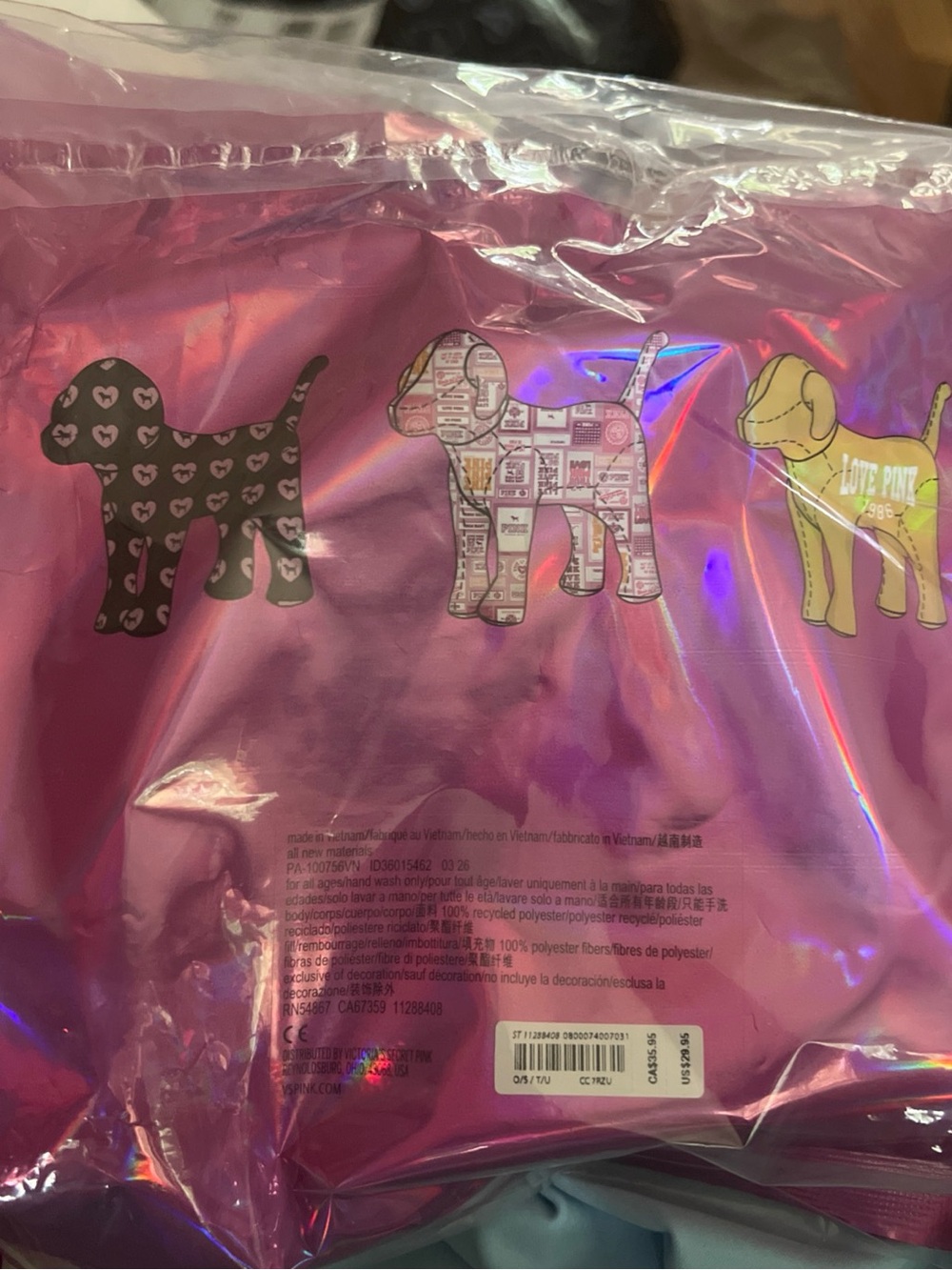 PINK Victoria's Secret Iridescent Pink Puppy Graphic Pouch - Picture 1 of 2